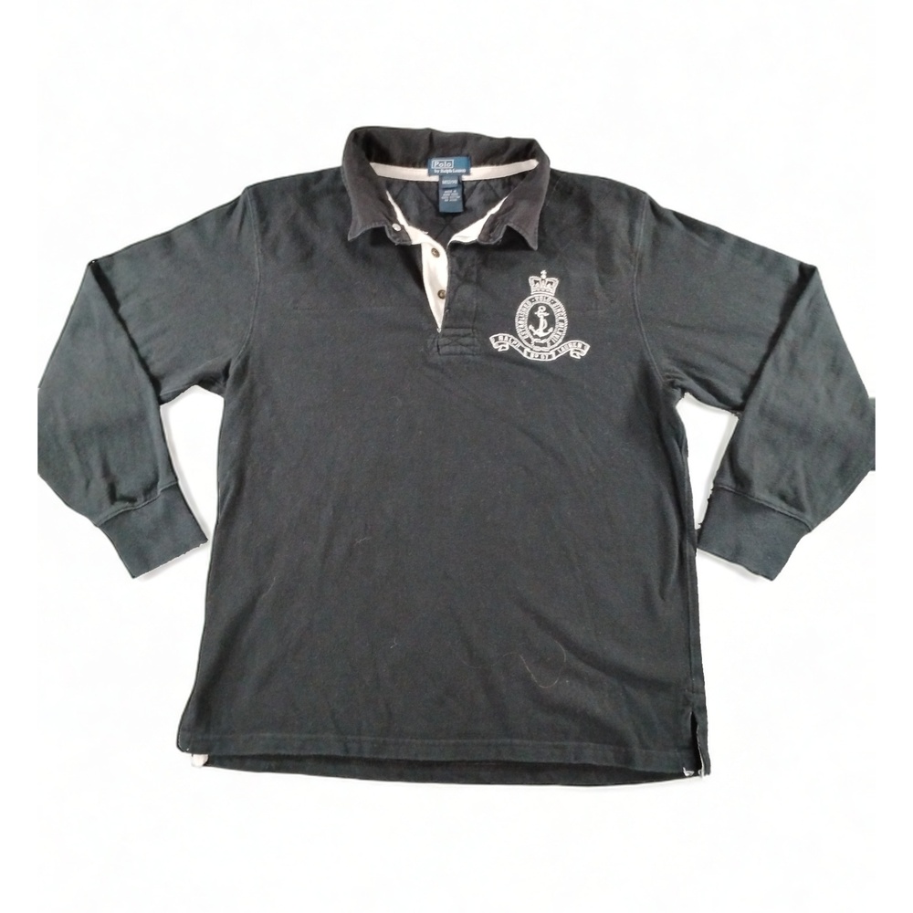 Vintage 90s Polo Ralph Lauren Boys Rugby Shirt M 12/14 Long Sleeve Ivy Prep Top